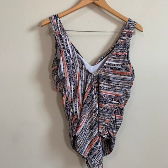 Betty's Beach Bungalow Striped One Piece Swimsuit V Neck Ruched Tummy Control 16 - Picture 5 of 9